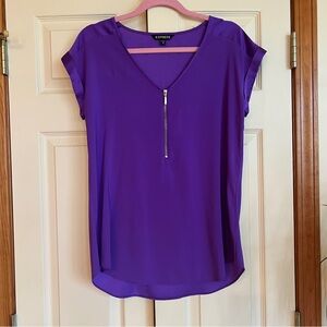 Express Purple V-Neck Zip Blouse